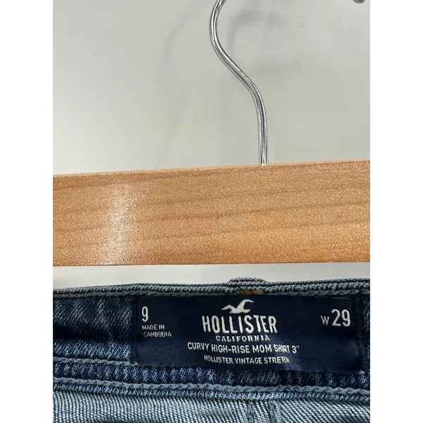Hollister Womens 9 Blue Curvy High Rise 3" Mom Distressed Button Fly Jean Shorts - Image 5