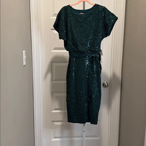 Kensie Emerald Green Sequin Lace Sheath‎ Dress Size 4 NWT - Image 3