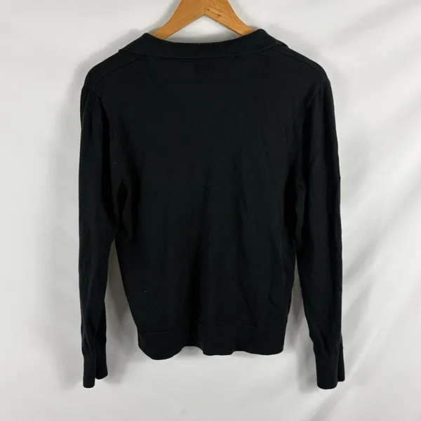 J Crew Black V Neck Collared Long Sleeve Top Size Medium - Image 3