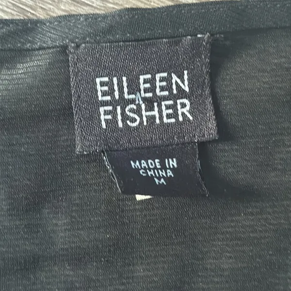 Eileen Fisher Black Sleeveless Top Medium Linen Silk Button Down Sheer Blouse - Image 4