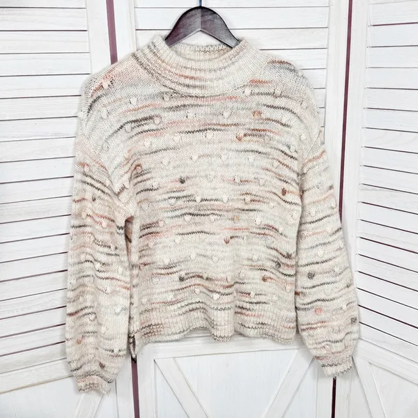 Loft Space Dyed Knobby Bobble Mock Neck‎ Sweater Cream Beige XSmall XS - Image 9