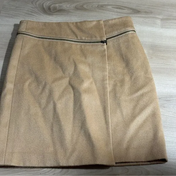 Tory Burch Wool Mini Skirt Tan 2 Womens‎ Zip Detail A-Line Luxury - Image 5
