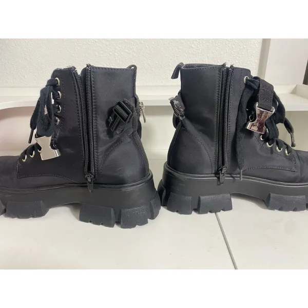 Steve Madden Thora-P Black Nylon Lace-Up Combat Ankle Lug Boots Women's 8 - Image 8