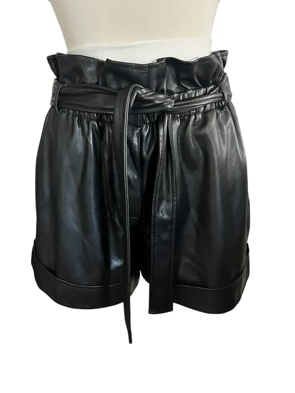 AQUA Faux Leather Shorts, High Waisted Black Size Medium - Image 4
