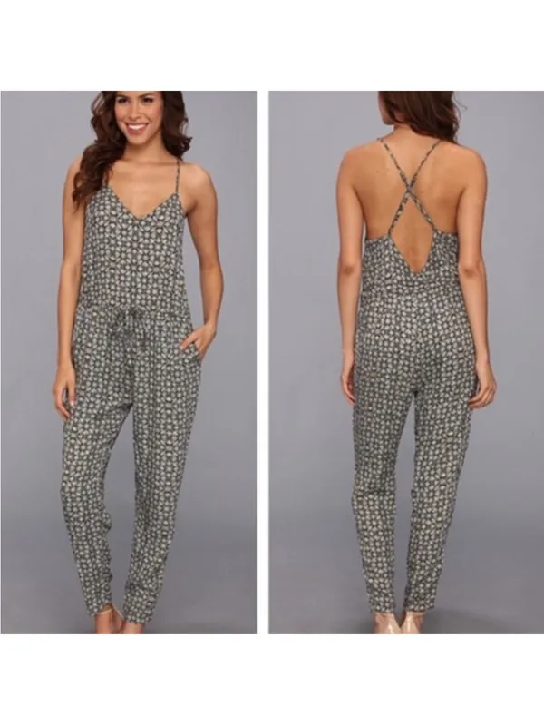 Free People Floral V Neck Sleeveless Jumpsuit Small - Image 3