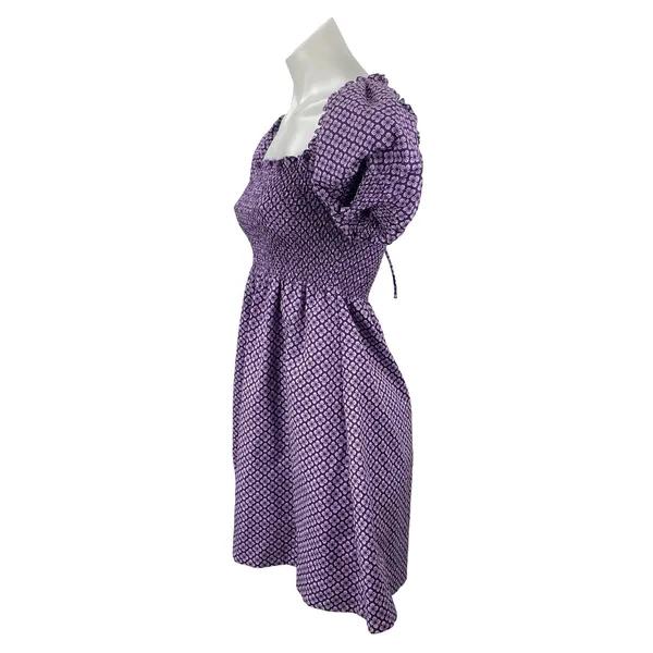 Hill House Athena Nap Purple Floral Smocked Puff Sleeve Mini A-Line Dress Sz XXS - Image 2