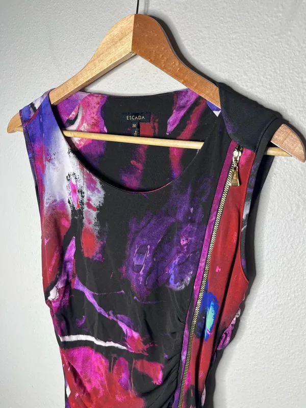 Escada Abstract Zipper Detail Sleeveless Going Out Top Rave Artsy Size 6 - Image 3