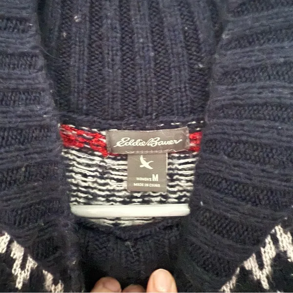 Eddie Bauer Fair Isle Sweater Navy Mock Neck Size M Cozy Knit - Image 3
