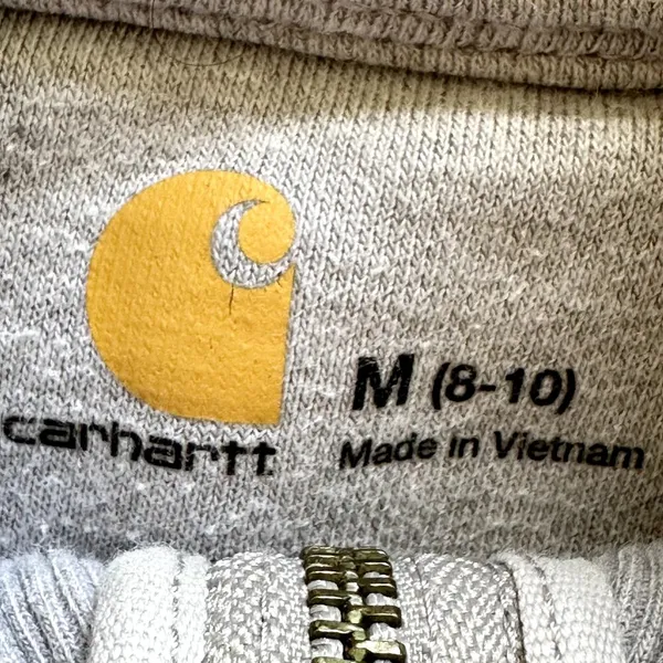 Carhartt Full Zip Sweatshirt High Neck Fleece Lined Ribbed Trim Cotton Gray M - Image 2
