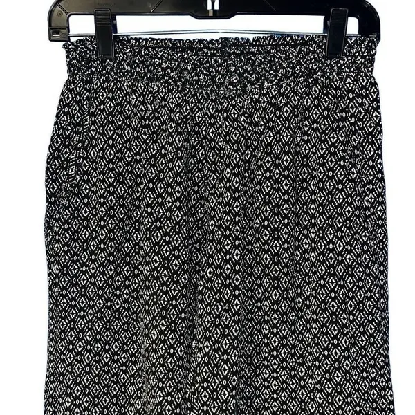 Roan + Ryan Black White Geometric Diamond Print Wide‎ Leg Smocked Pants Small - Image 3