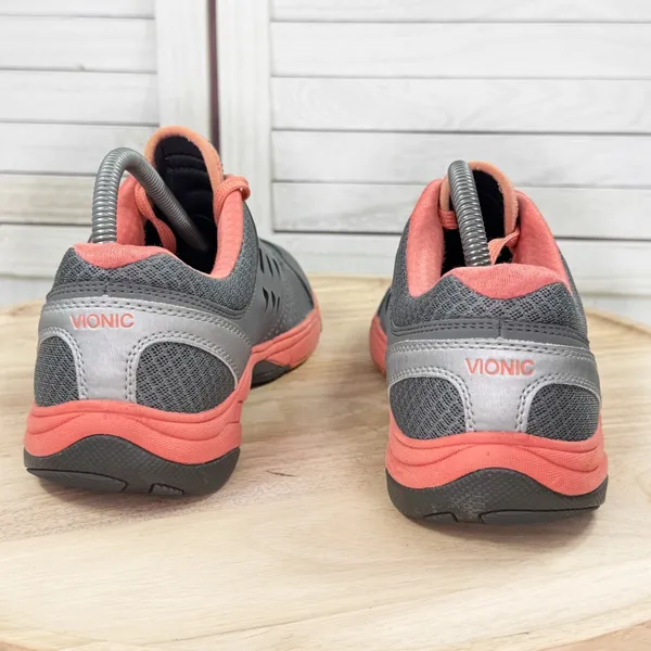 Vionic Venture Orthotic Mesh Low Top Lace Up Sneakers Grey‎ Coral Orange 9 - Image 6