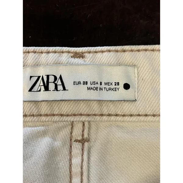 Zara Pants Womens 6 White Denim Straight Leg Casual Pockets Flat Front - Image 8
