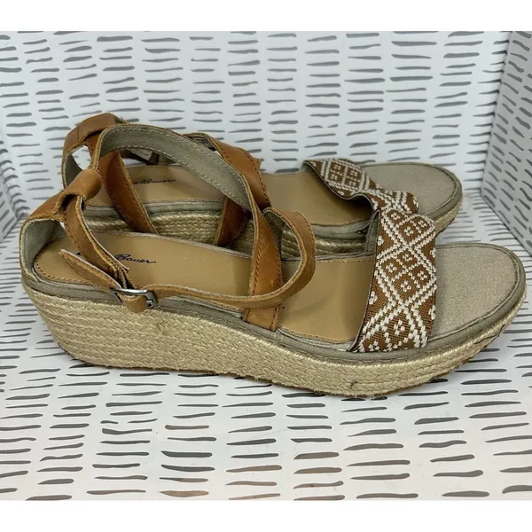 Eddie Bauer W. Kara Womens Brown Leather Geometric Espadrille Wedge Sandals‎ 9 - Image 9