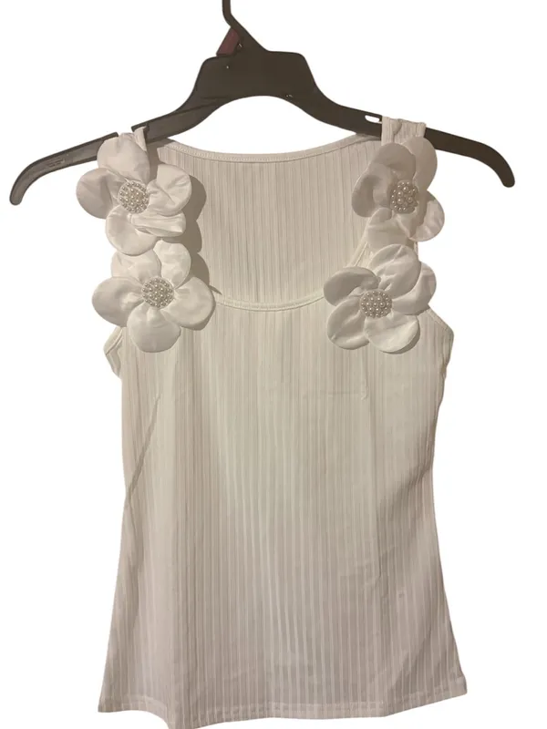 Women's Elegant 3D Flower Embellished Knitted Vest size small - Image 3