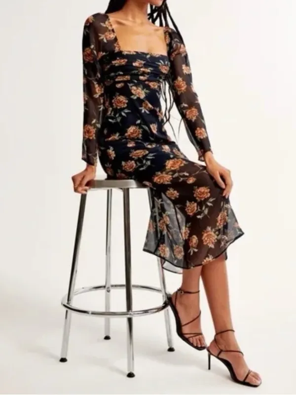 Abercrombie & Fitch Emerson Chiffon Long Sleeves Midi Floral Dress - Image 3
