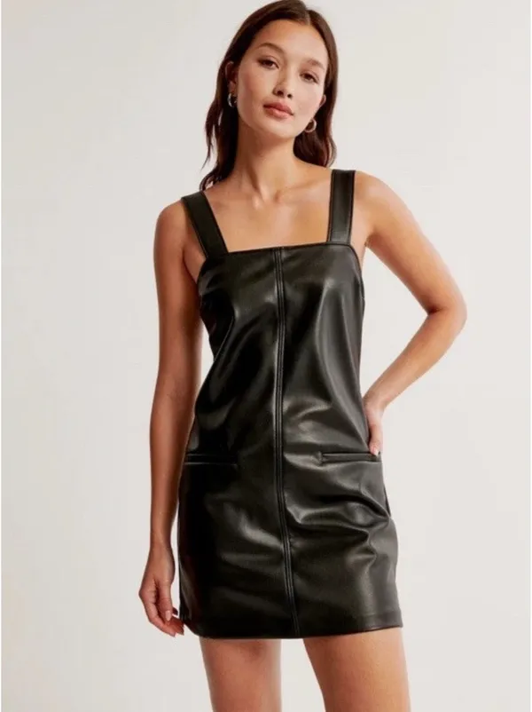 Black faux leather Abercrombie dress - Image 3