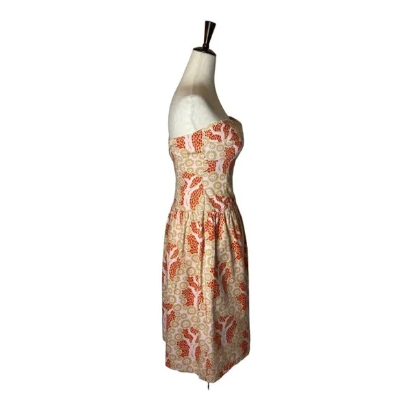 Tibi Strapless Dress Women 2 Pink Tan Floral Cotton Fit Flare Mini Luxury Boho - Image 3