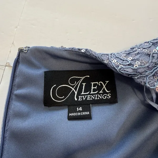 Alex Evenings Blue Long Sequin Mother of Bride Dress Wedding Formal Occasion 14 - Image 12