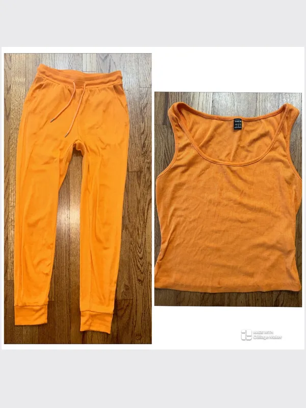 SheIn Bright Orange Drawstring Jogger Pants size Medium & free matching top - Image 2