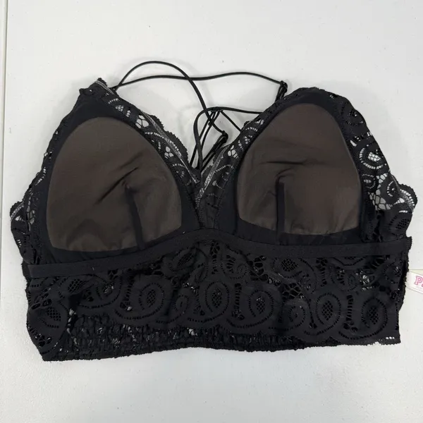 Victoria's Secret PINK L Large‎ Lace Bralette Bra Black Lace Strappy Smocked - Image 7