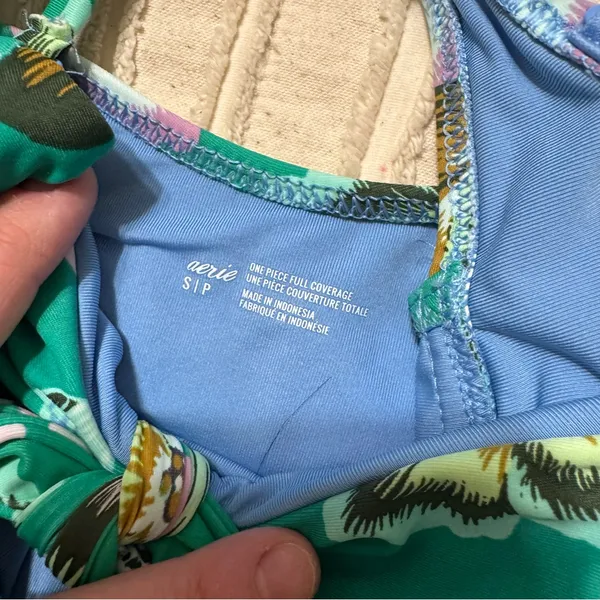 Aerie Keyhole Floral Full Coverage Floral Green One Piece - Image 3