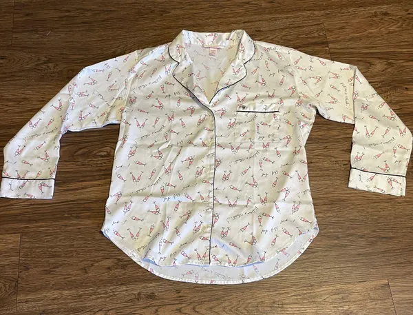 Victoria’s Secret Satin Feel Champagne Print Pajama Top Medium White Pink Black - Image 7
