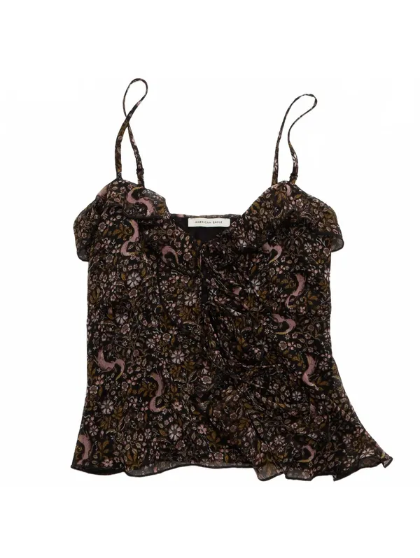 AE Ruffle Tie-Front Cami Top American Eagle NWT Black Multi Medium - Image 4