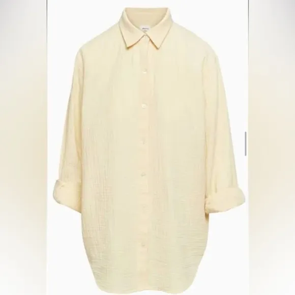 NEW Wilfred Free Sunfaded Apricot Yellow Gauzy Cotton Sail Button Down Shirt - Image 10