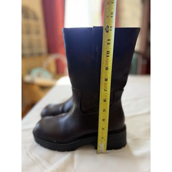 No Boundaries Women's US 9 Brown Faux Leather Mid-Calf Round Toe Zip Lug Boots - Image 5