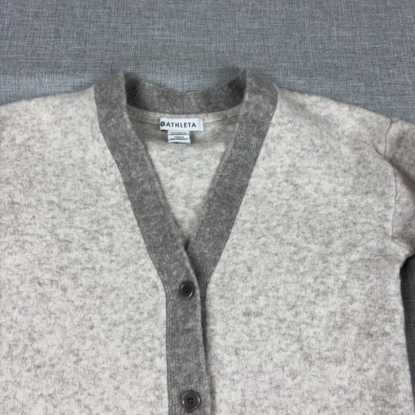 Athleta Cardigan Womens XS Petite Beige Wool Blend Westlake V Neck Button‎ Rib - Image 4