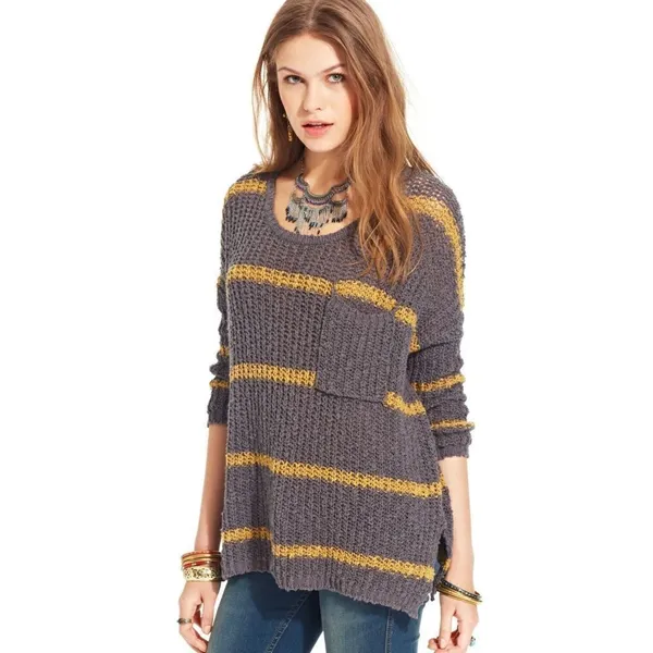 Free People Greenwhich Village Striped Oversized Cotton Knit Sweater Size XS - Image 2