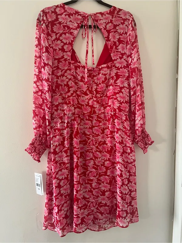 Julia Jordan NWT Pink Floral Chiffon Long Sleeve Mini Dress 14 Romantic Resort Office Party - Image 8