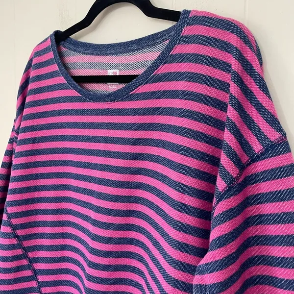 Jcp Pink Blue Striped Long Sleeve Casual Top ~ Cotton Polyester ~ Size XL - Image 3