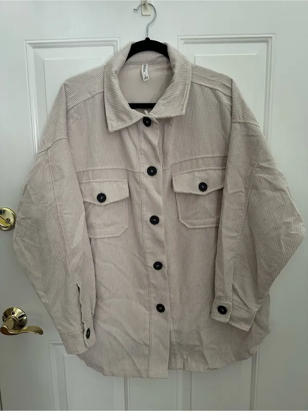 Zenana Oversized Corduroy Button-Up Jacket - Cream - Image 2