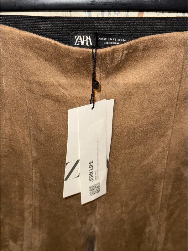 NWT Zara Faux Suede High Rise Ankle Zip pants, size XS, camel - Image 3