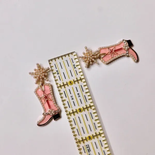NEW Pink Cowgirl Boots Pearl Embellished Rhinestone‎ Western Bling Glam Earrings - Image 5