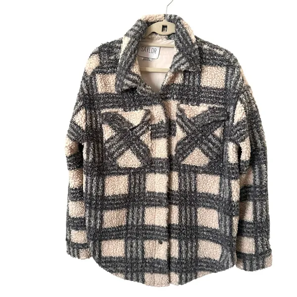 SAYLOR Loria‎ Plaid Jacket Cream Black Medium - Image 2