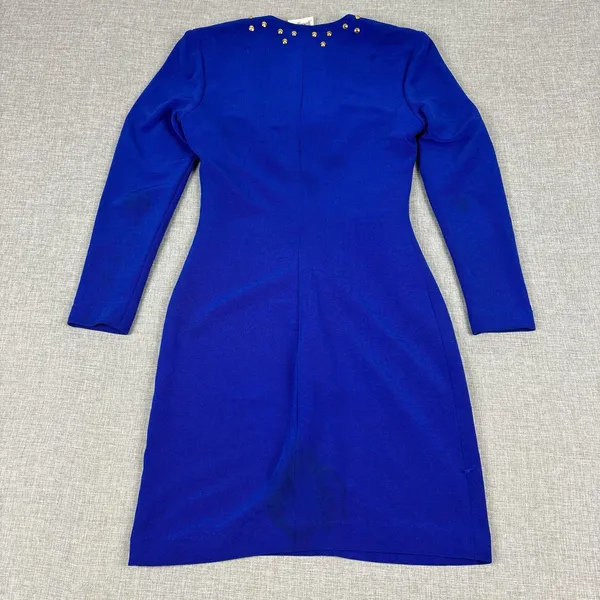 Ann Hobbs Dress Womens X-Small Blue Scoop Neck Bodycon Studded Zip Long Sleeve - Image 9