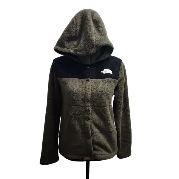 The North Face Jacket Womens‎ Size Medium Olive Green Fleece Hooded Outdoor Logo - Image 2