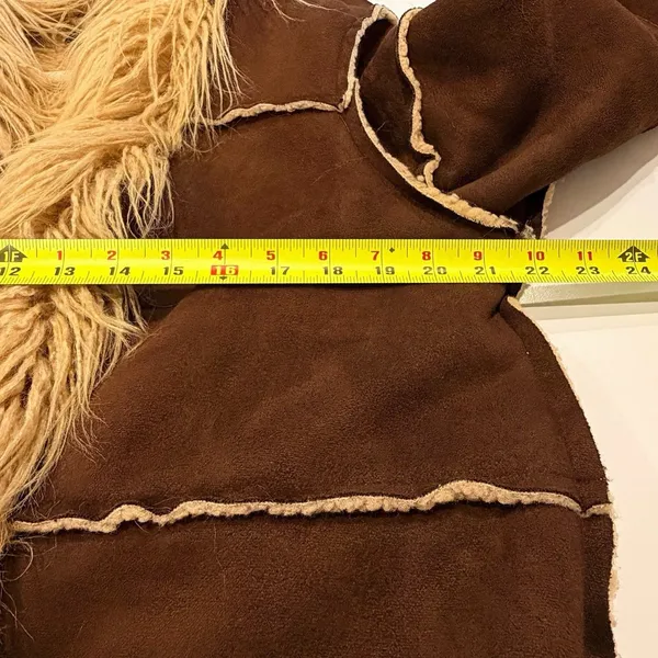 Y2K Faux Suede Penny Lane Coat Size M Faux Fur Trim Phoebe Buffay Boho Hippie - Image 4