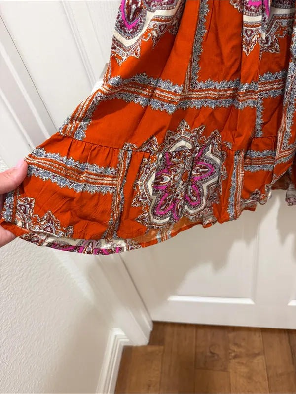 Porridge by Anthropologie Orange Rust Isabel Paisley Boho Mini Dress - XS - Image 5