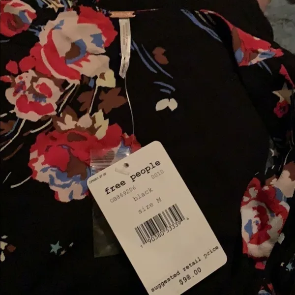 FREE People Black Floral Tunic‎ Sz S,M,L $98 - Image 7