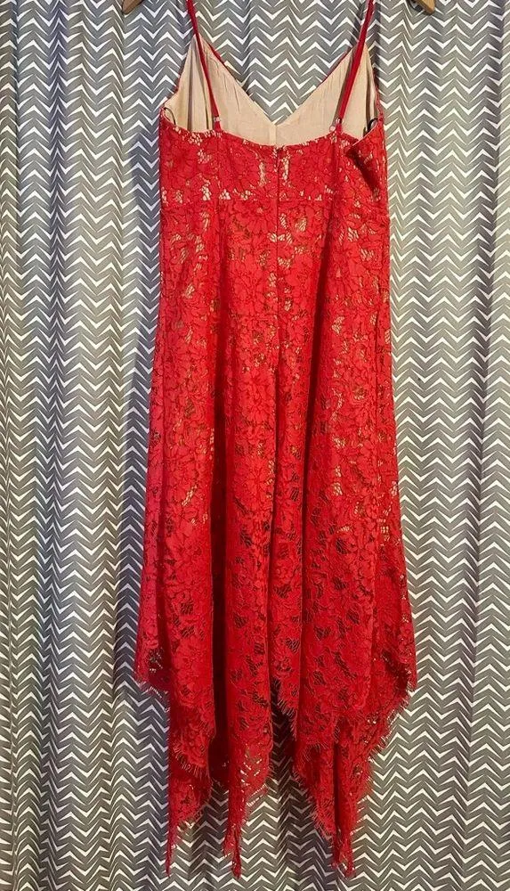 Lulus | One Wish Red Lace Midi Dress, size M - Image 8