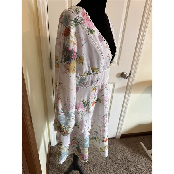 Beulah Style Medium Ladies Ivory Floral Long Sleeve Dress Boho Cottage Core - Image 2