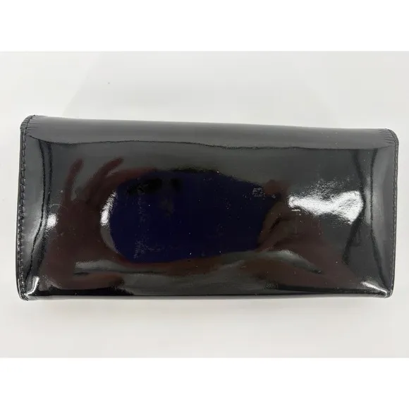Luxury Chloé Black‎ Patent Leather Bow Continental Wallet Clutch Gold Hardware - Image 6
