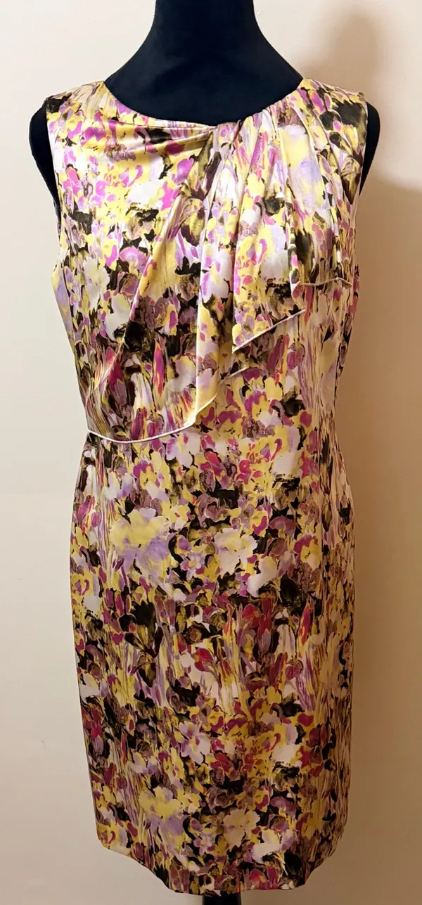Tahari By ASL Vibrant Watercolor Sleeveless Silk Sheath Dress Size 8 Petite - Image 2