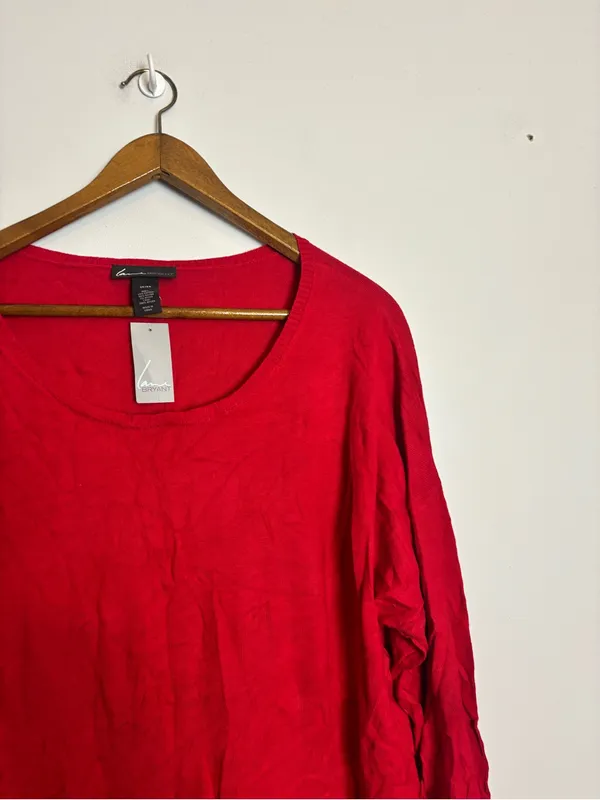Lane Bryant NWT Cherry Lipstick Red Scoopneck Lace Hem Trim Long Sleeve Top - Image 3