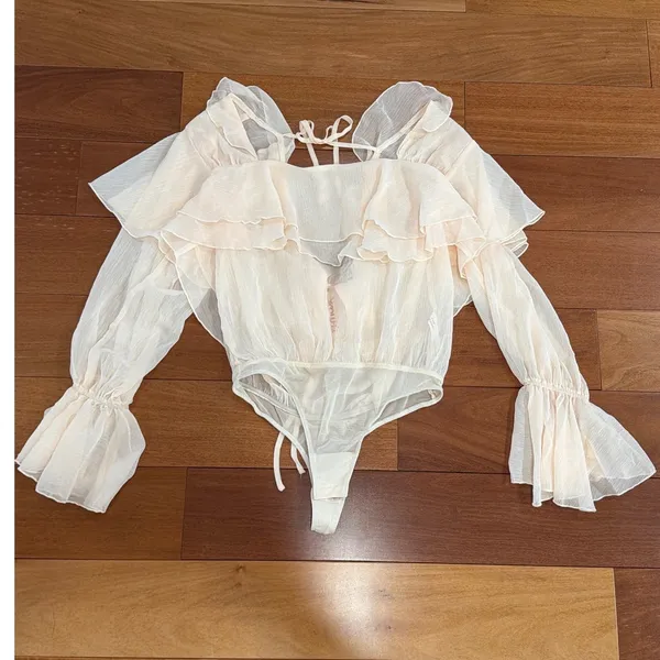 NWOT Intimately Free People Bodysuit Womens Peach Ruffle Open Back Sheer XS - Image 5