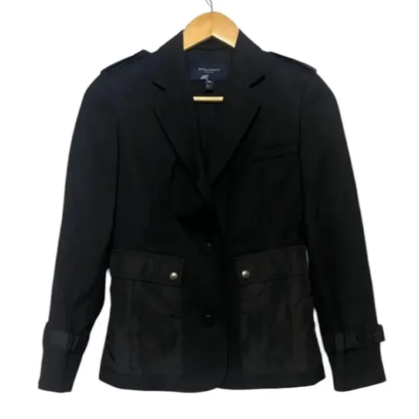 Burberry London Wool Blazer Nylon Pockets Black Womens 4 - Image 4