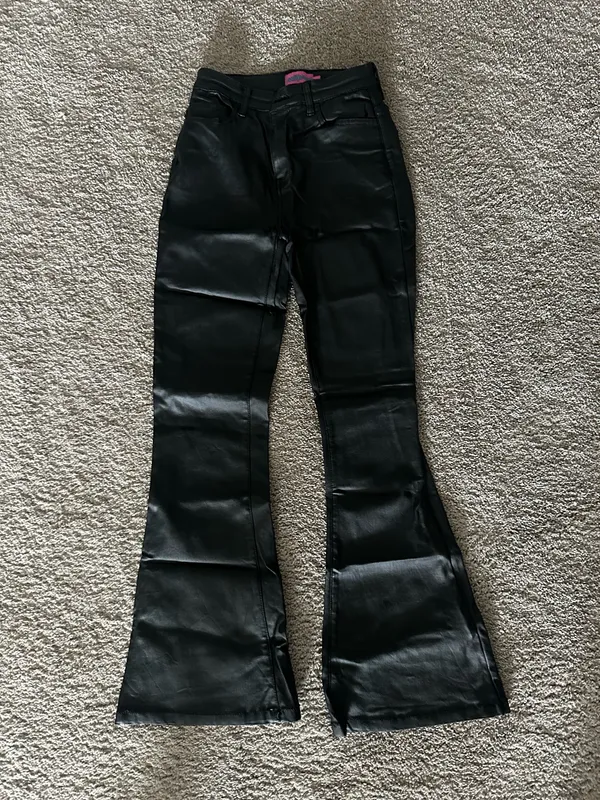 Edikted Petite Luna Faux Leather Flare Jeans - Image 6